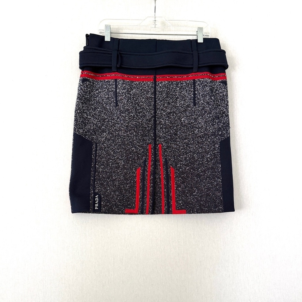 PRADA Jacquard Speckled Textured Mini Skirt with Belt in Size 44 - Picture 4 of 12